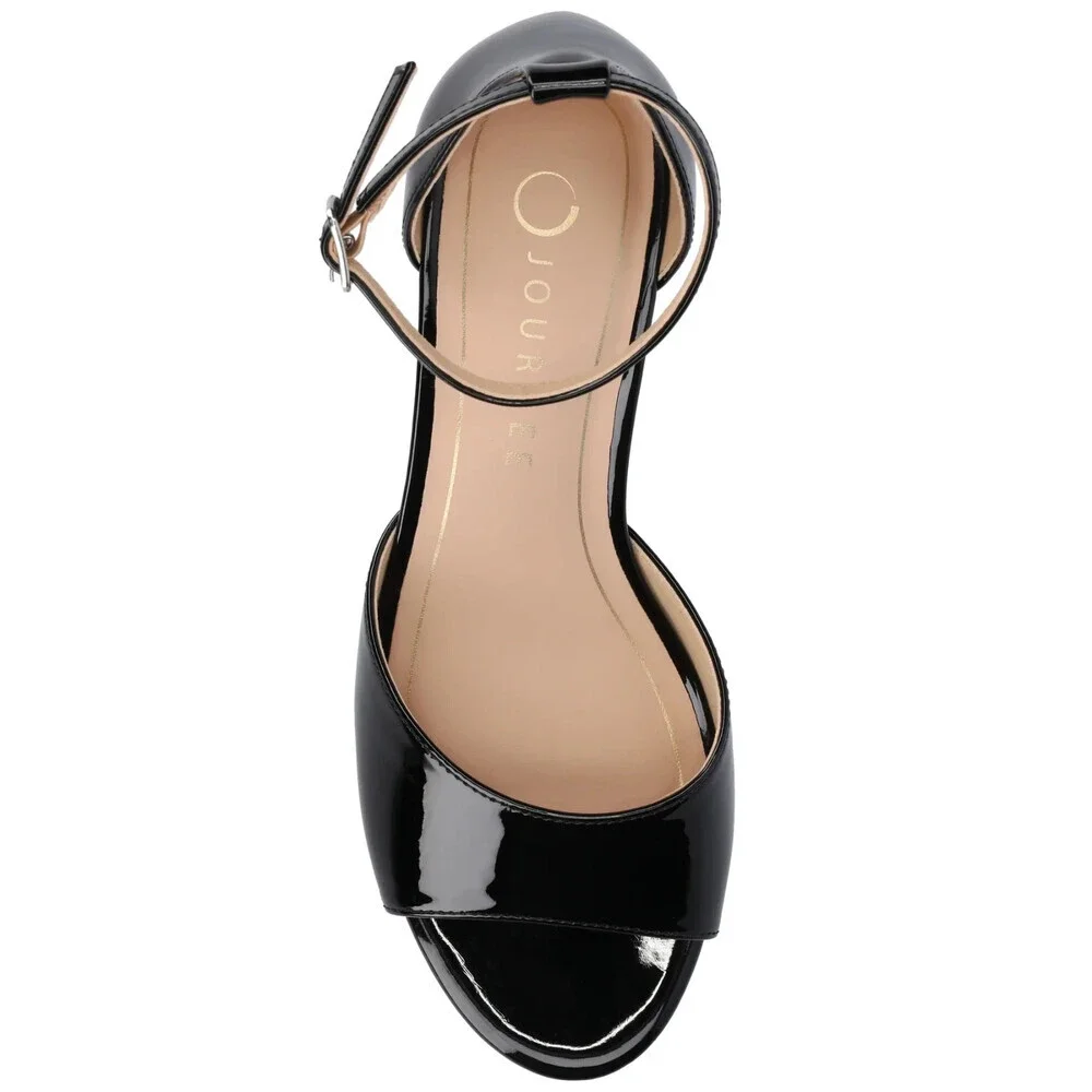 Journee Jezzie Slide Womens 8.5 Black Patent Leather Kitten Heel Sandals GAL1343